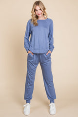 Outfit Flow - Super Lady Round Neck Raglan Sleeve Top and Pants Lounge Set