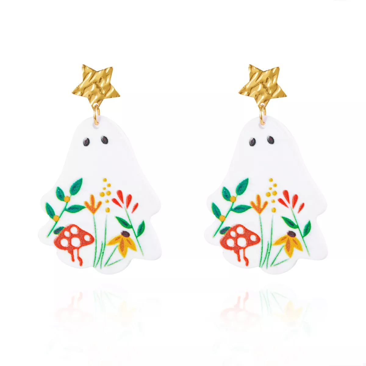 Whimsical Ghost Earrings with Floral Design OutfitFlow