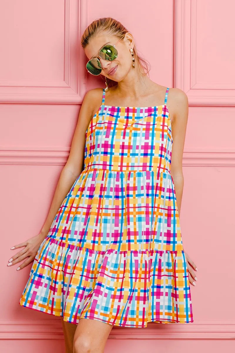 BiBi Multi Colors Plaid Sleeveless Sun Dress OutfitFlow