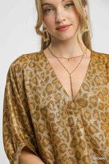 Umgee Metallic Leopard Print V-Neck Kimono Dress OutfitFlow
