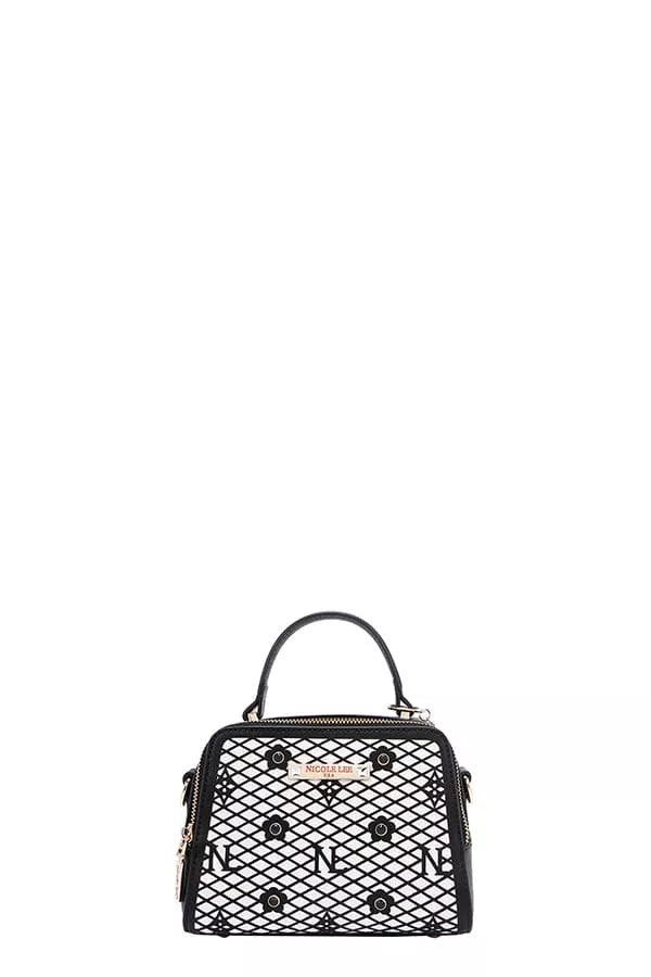 Nicole Lee USA Vegan Geometric Pattern Structured Handbag BLACK One Size Trendsi