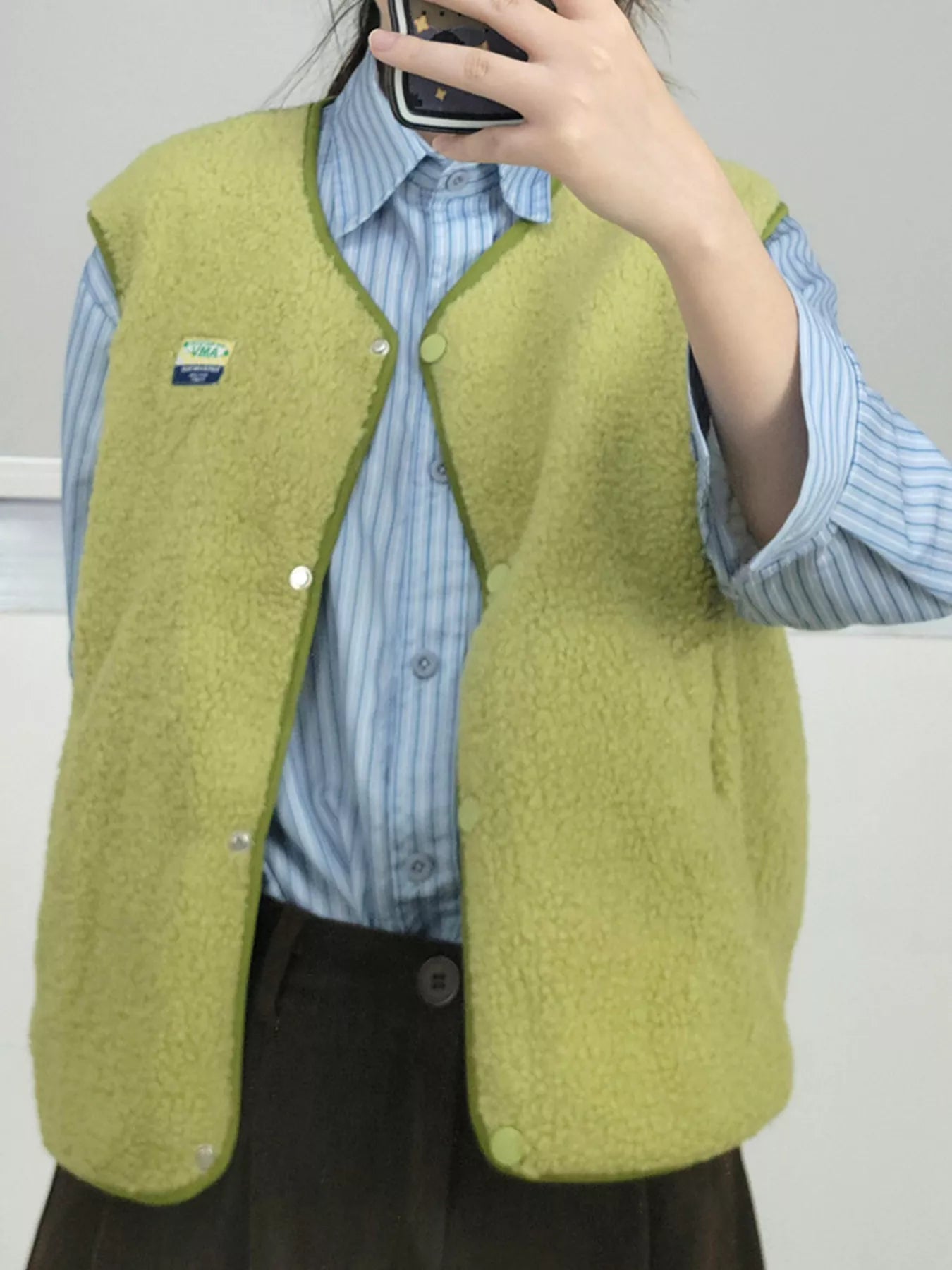 Snap Down Sherpa Vest Coat OutfitFlow