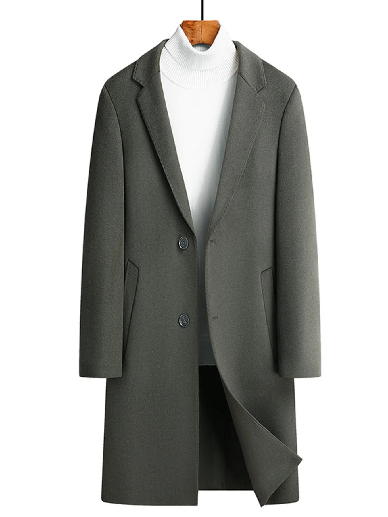 Men's Plus Size Lapel Collar Long Coat Gray Green OutfitFlow