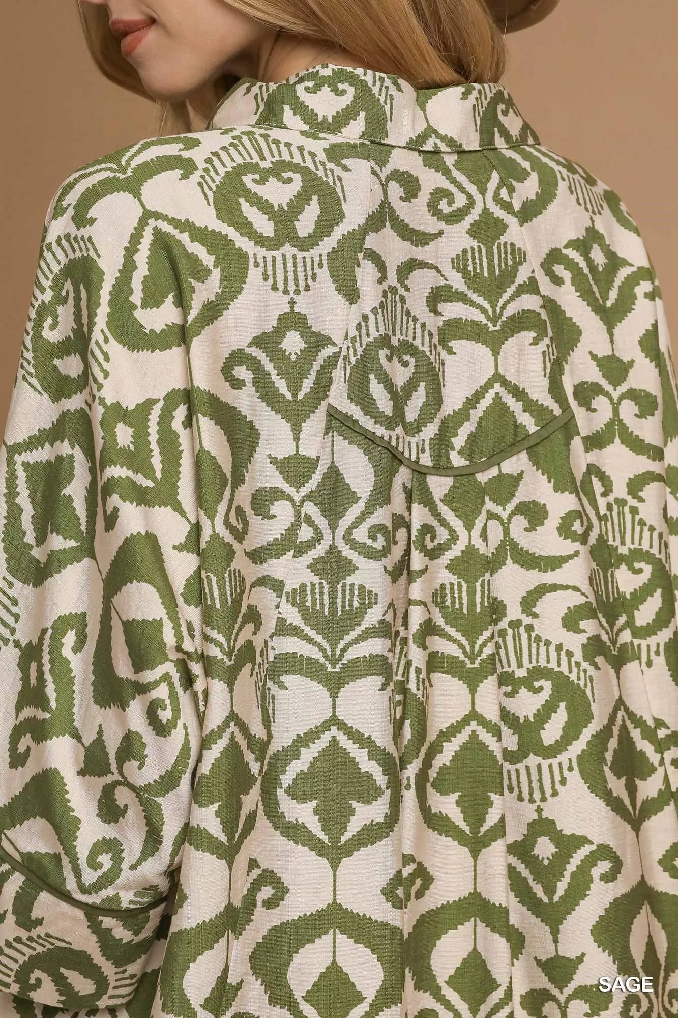 Umgee Abstract Print Button-Up Oversized Shirt OutfitFlow