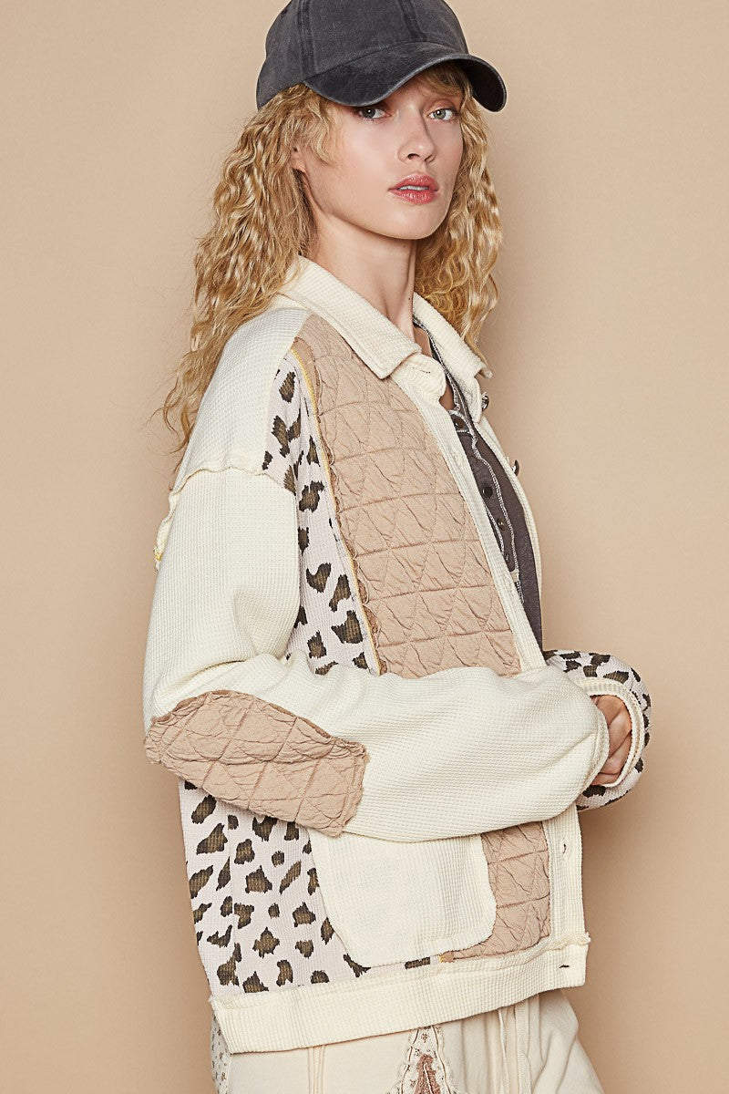 Outfit Flow - POL Leopard Exposed Seam Button Up Quilted Jacket