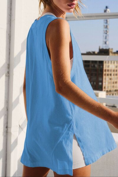 Side Slit V-Neck Tank OutfitFlow