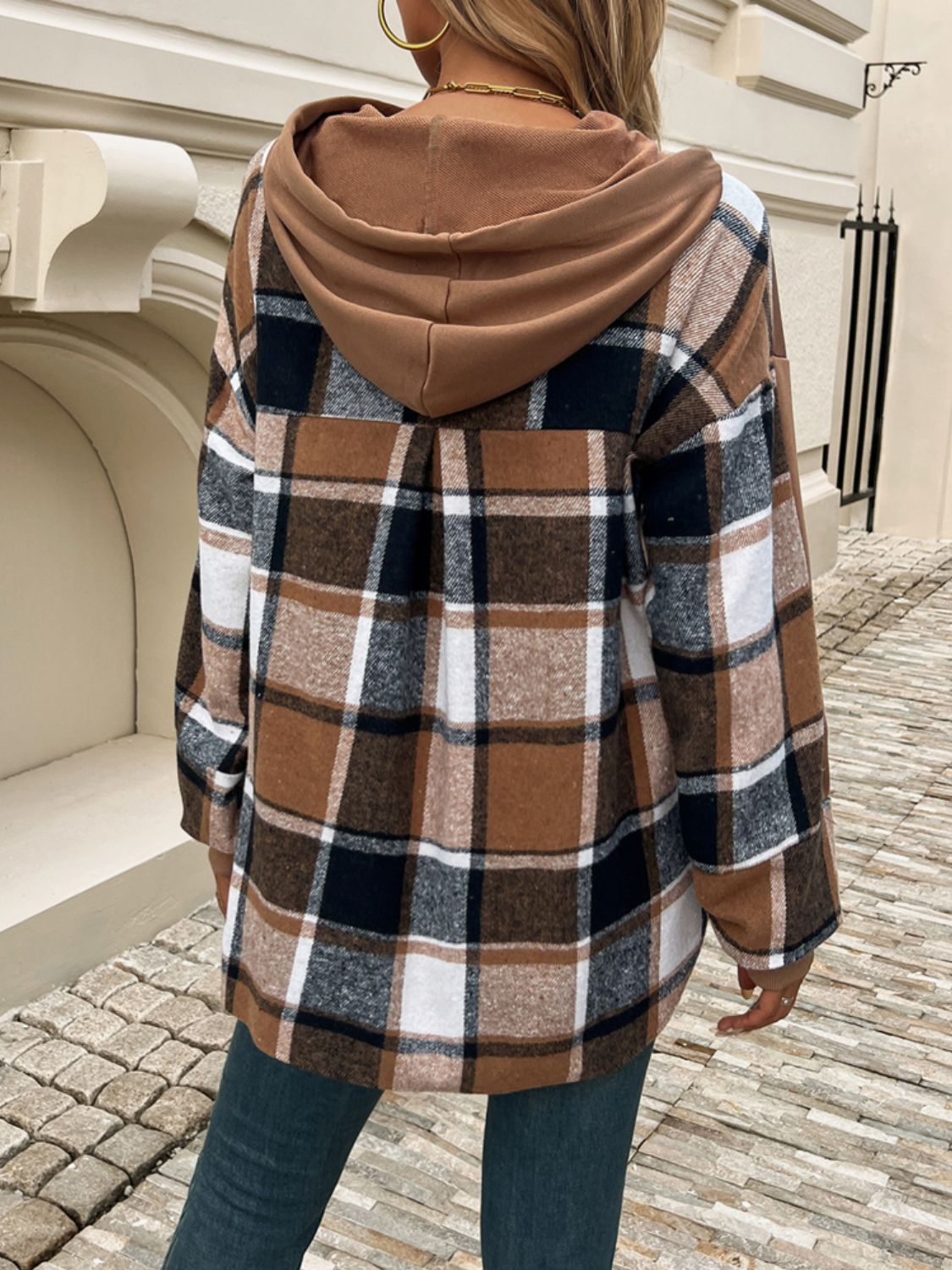 Outfit Flow - Devine Drawstring Plaid Long Sleeve Hoodie