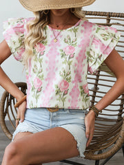 Floral Print Ruffled Sleeve Blouse OutfitFlow