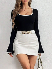 Long Sleeve Bodysuit with Contrast Trim OutfitFlow