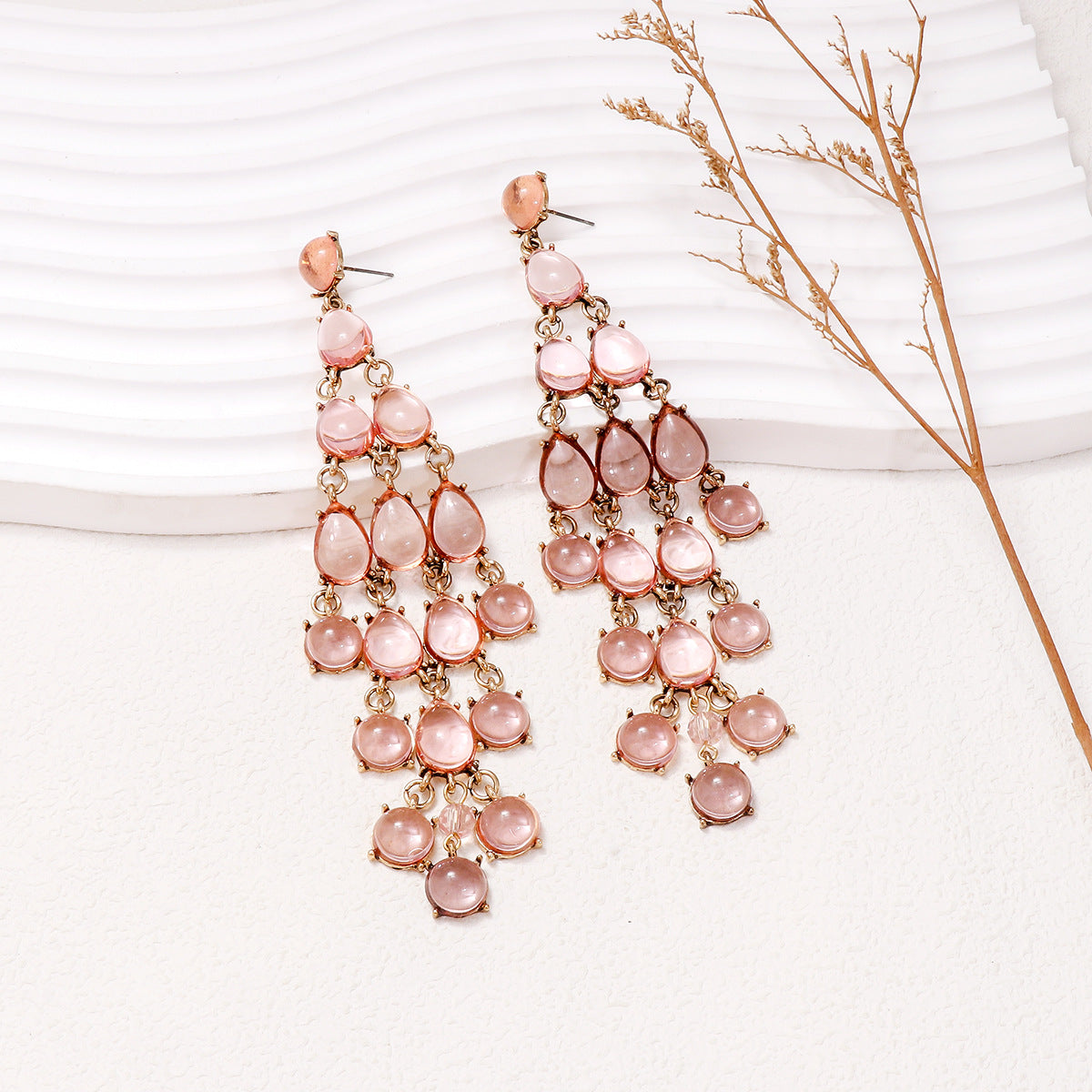 Alloy & Rhinestone Teardrop Earrings Blush Pink One Size OutfitFlow