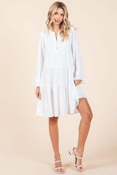 Mittoshop Tiered Notched Flare Sleeve Dress OutfitFlow