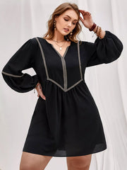 Plus Size Notched Balloon Sleeve Mini Dress OutfitFlow