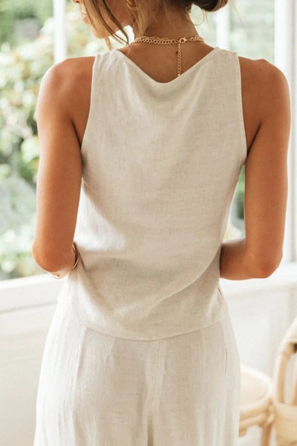Drawstring V-Neck Tank and Pants Set OutfitFlow