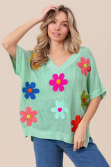 BiBi Flower Patches Dolman Sleeve Lightweight Sweater Trendsi