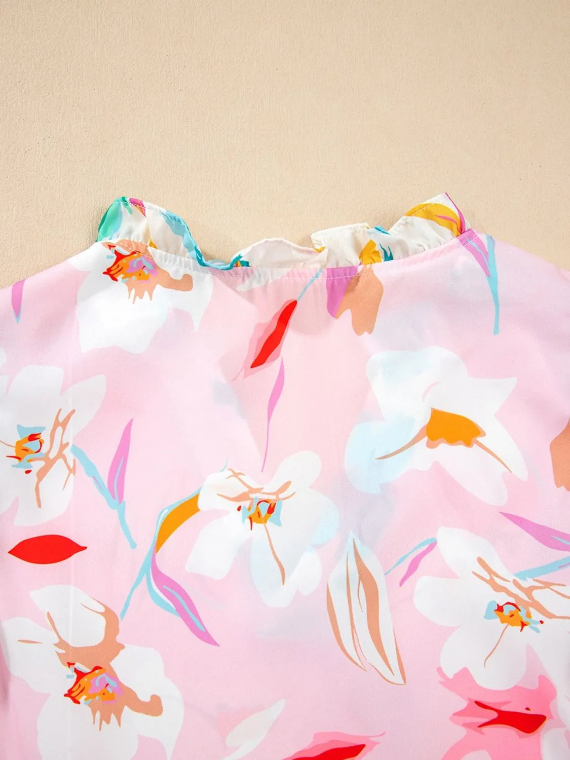 Printed Notched Cap Sleeve Blouse OutfitFlow