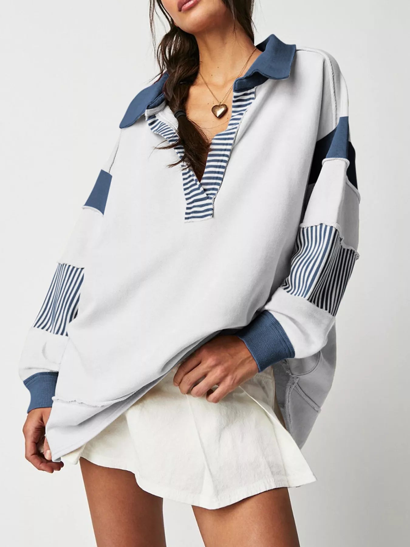 Striped Color Block Long Sleeve Sweatshirt OutfitFlow