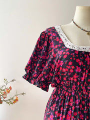 Plus Size Floral Square Neck Short Sleeve Dress OutfitFlow