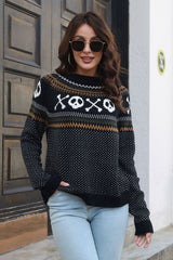 Ghost Pattern Round Neck Long Sleeve Sweater Skull OutfitFlow