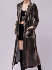 Velvet Lapel Collar Longline Coat Trendsi