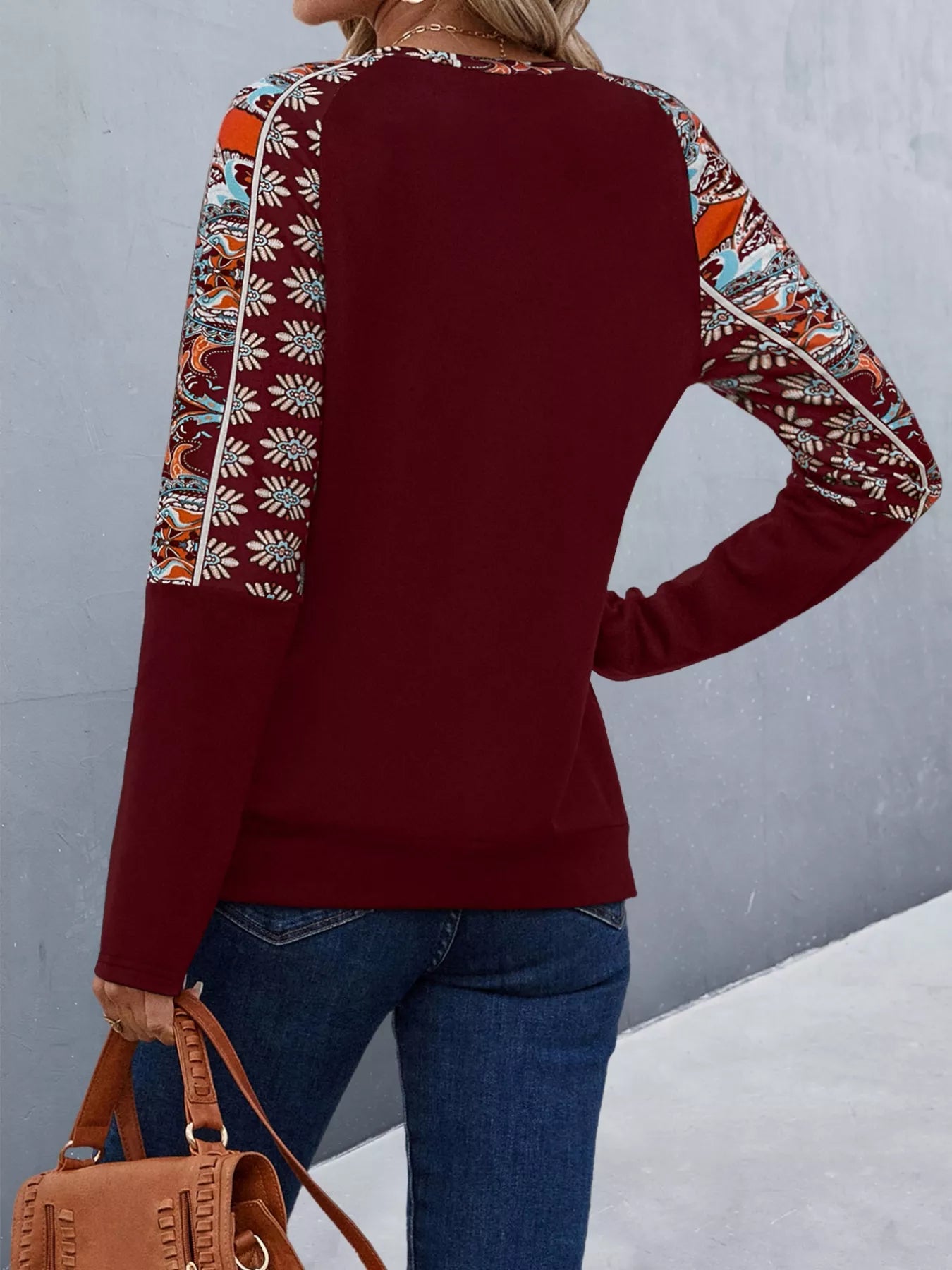 Printed Raglan Sleeve Round Neck T-Shirt Trendsi