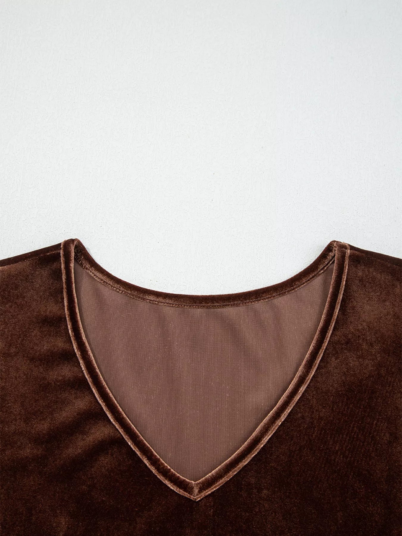 Solid Color Velvet V Neck Long Sleeve Tiered Mini Dress Trendsi