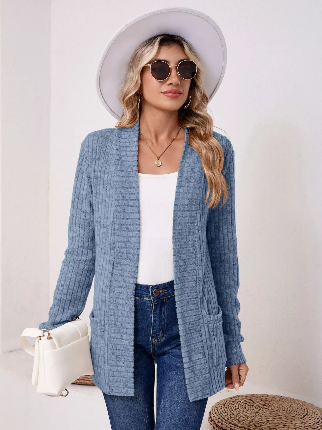 Casual Knit Open Front Cardigan OutfitFlow