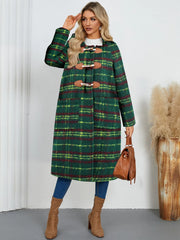 Plaid Long Sleeve Hooded Coat with Pockets OutfitFlow