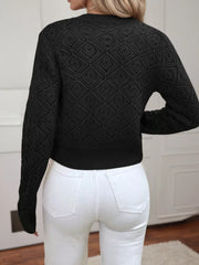 Openwork Button Up Long Sleeve Cardigan OutfitFlow