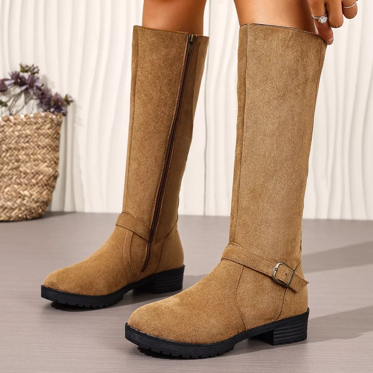 Round Toe Block Heels Boots Trendsi