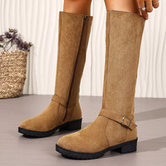 Round Toe Block Heels Boots Trendsi