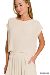 Zenana Woven Crinkle Gauze Crop Tee and Skirt Set OutfitFlow