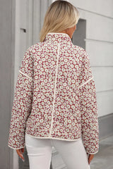Floral Snap Down Mock Neck Coat Trendsi
