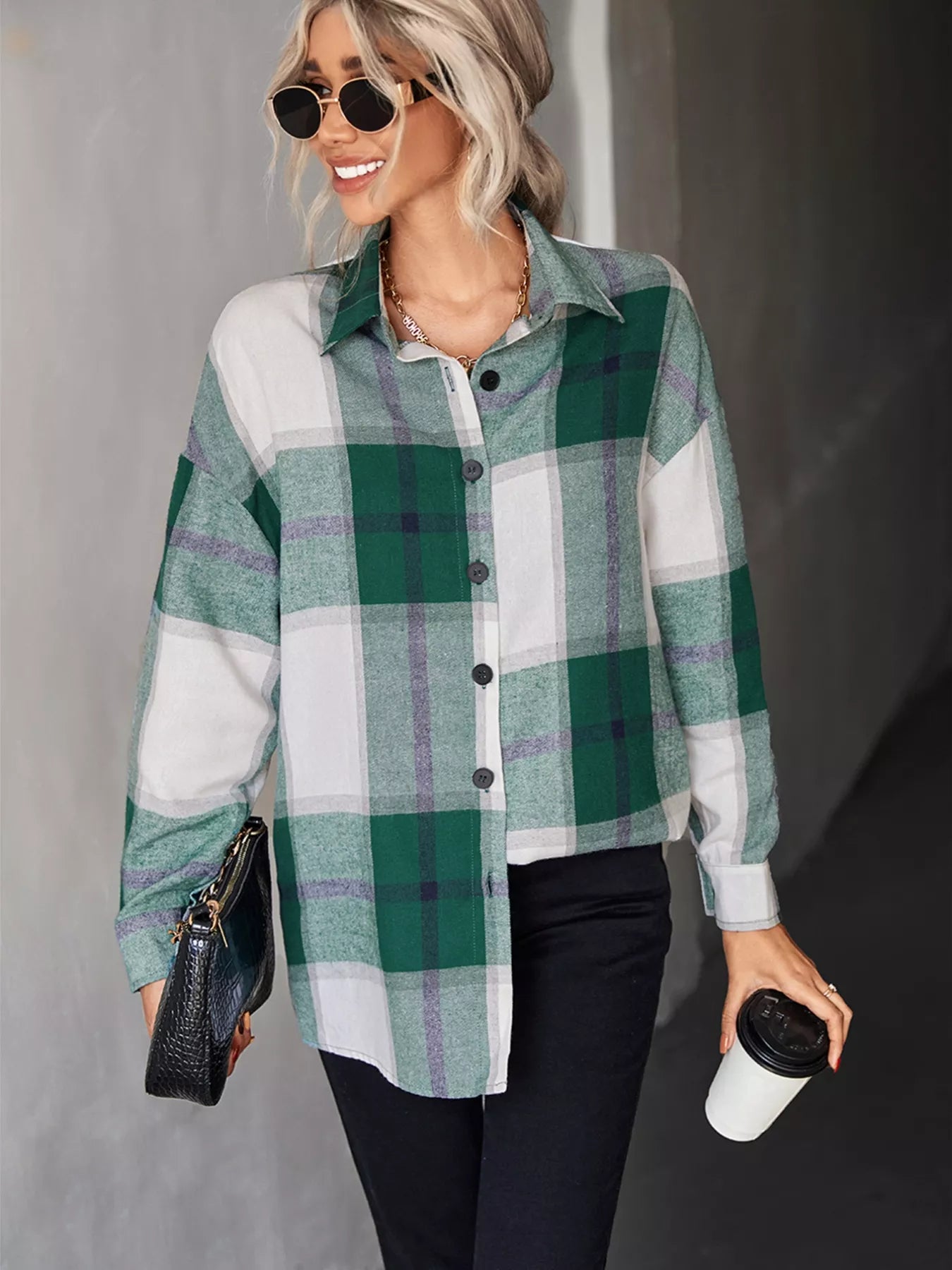 Plaid Button-Down Long Sleeve Shirt OutfitFlow