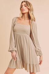 Aemi + Co Ruffled Hem Square Neck Balloon Sleeve Mini Dress OutfitFlow
