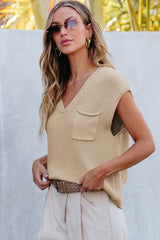 Outfit Flow - Pocketed V-Neck Cap Sleeve Sweater