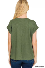Zenana Cotton Modal Slub Rolled Sleeve T-Shirt OutfitFlow