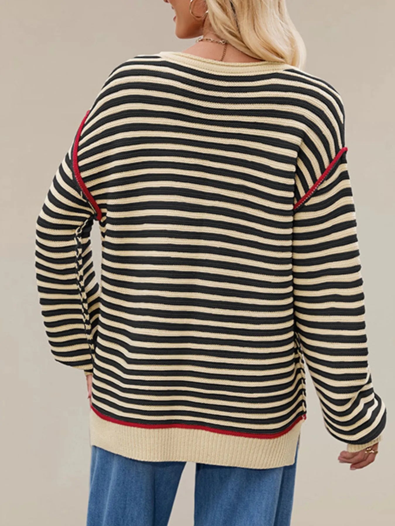 Slit Striped Oversized Sweater OutfitFlow