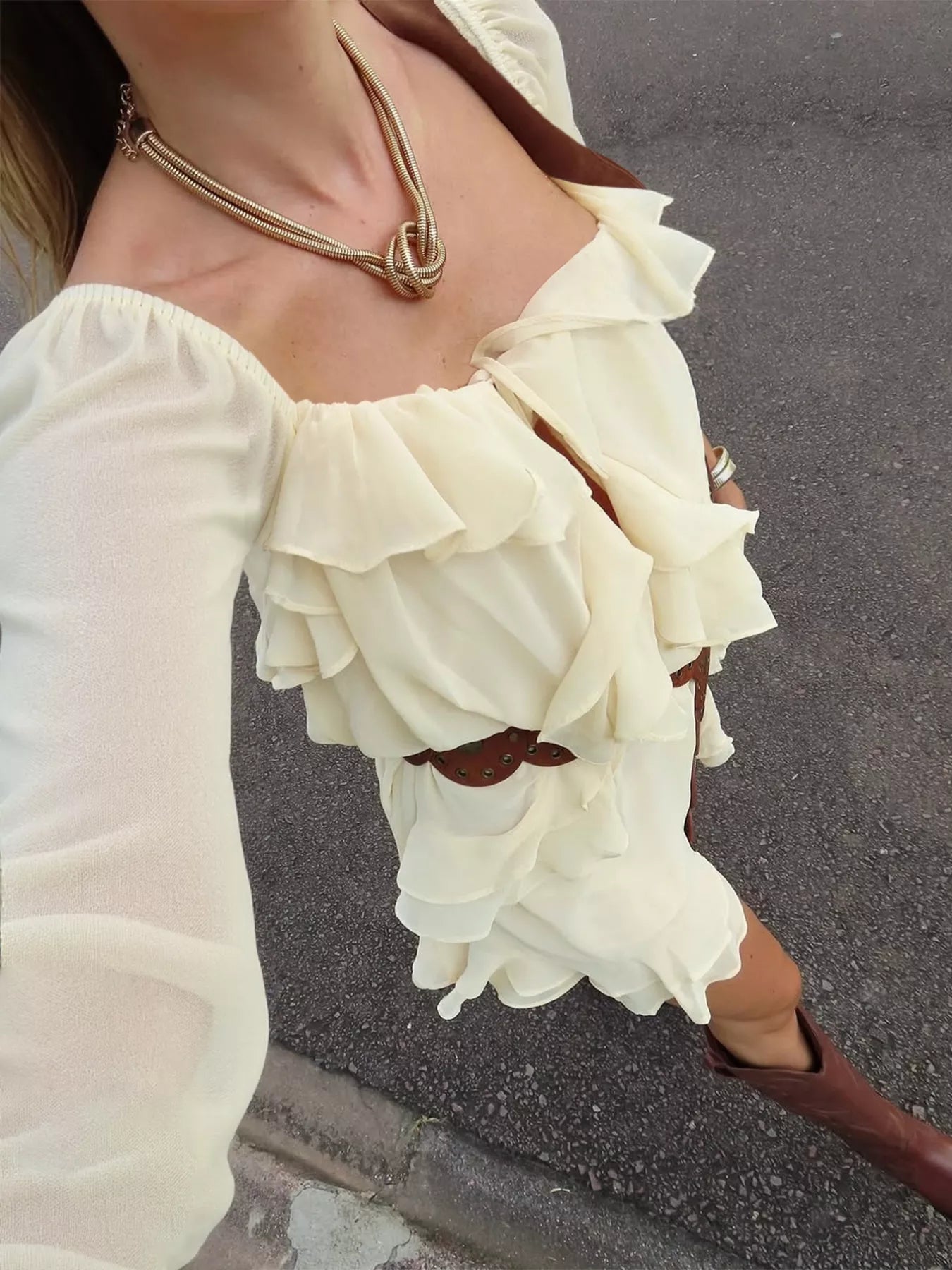 Ruffle Trimmed Long Sleeve Mini Dress OutfitFlow