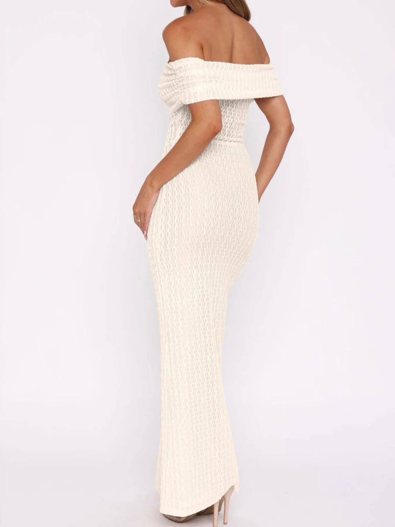 Off Shoulder Texture Maxi Dress OutfitFlow