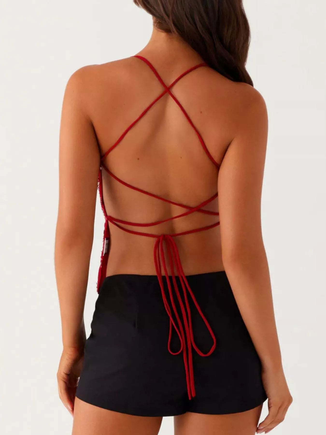Embroidered Sequin Tie Back Cami OutfitFlow