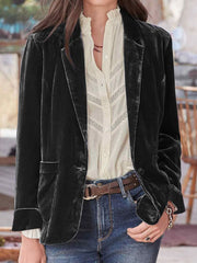 Pocketed Button Up Lapel Collar Blazer OutfitFlow