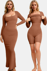 Outfit Flow - Basic Bae Built-In Shapewear Square Neck Long Sleeve Maxi Dress