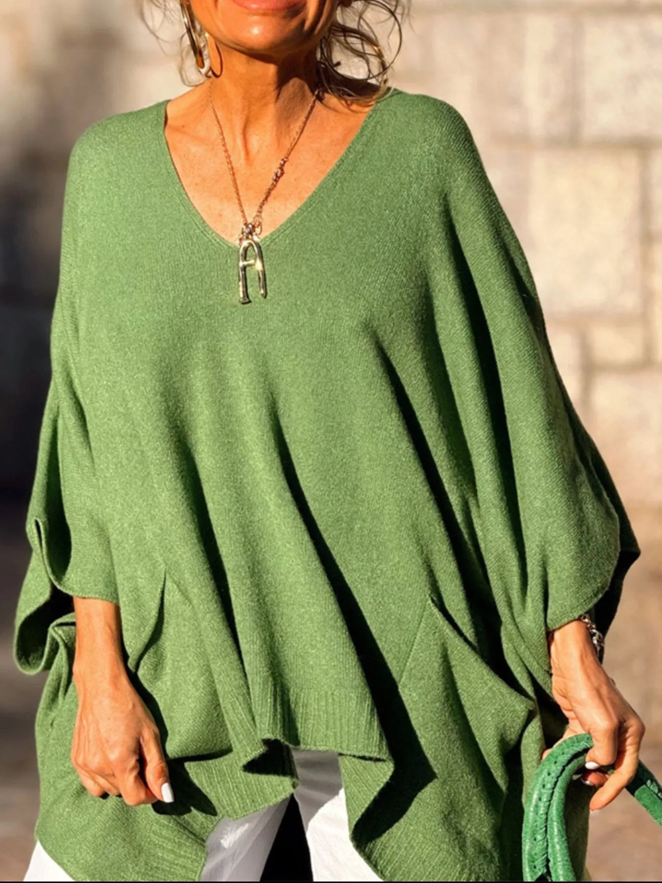 Ribbed Hem V-Neck Sweater OutfitFlow
