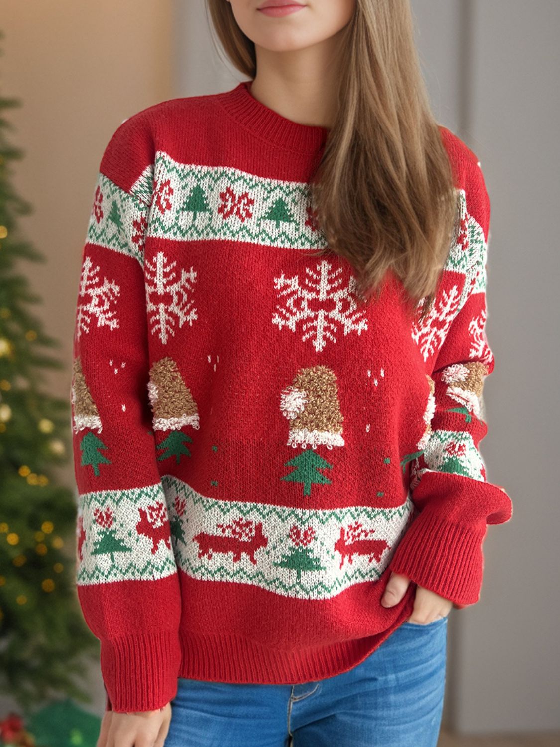 Outfit Flow - Christmas Element Round Neck Long Sleeve Sweater