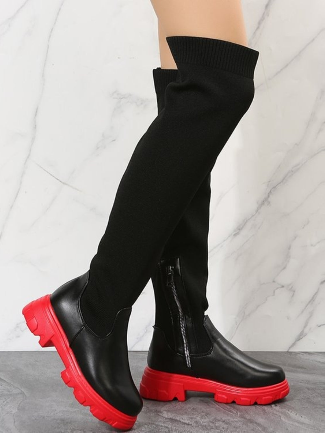 Outfit Flow - PU Leather Round Toe Platform Boots