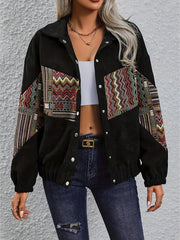 Outfit Flow - Embroidered Collared Neck Snap Down Jacket