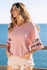 BiBi Leopard Print Contrast Tiered Sleeves Thermal Top OutfitFlow