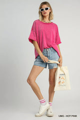 Umgee Mineral Wash Round Neck Top OutfitFlow