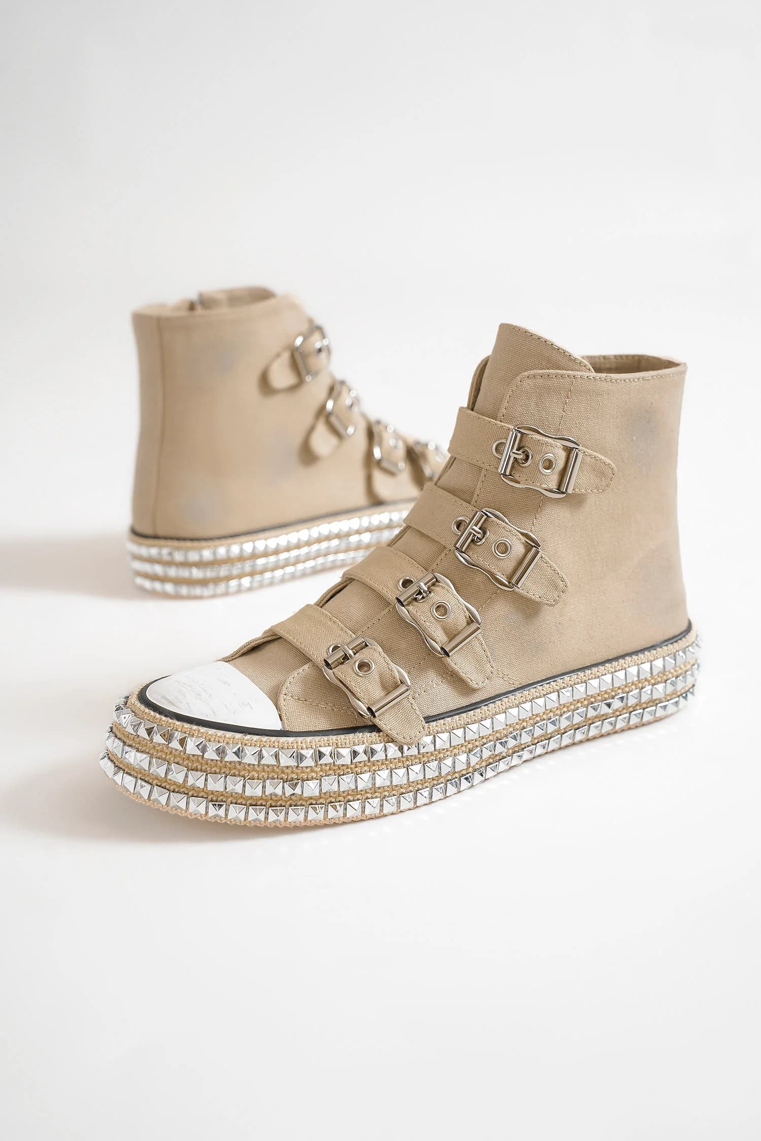Beast Fashion Multi-Buckle Straps Studded Platform Sneakers OutfitFlow