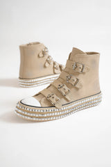 Beast Fashion Multi-Buckle Straps Studded Platform Sneakers OutfitFlow